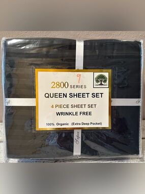 100% Organic Cotton Percale Queen Size Sheet Set - NIP